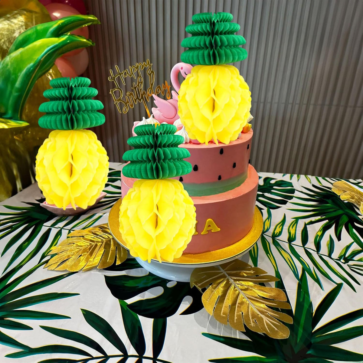 Gyufise 6Pcs Pineapple Honeycomb Centerpieces Tissue Paper Pineapple Table Hanging Decorations for