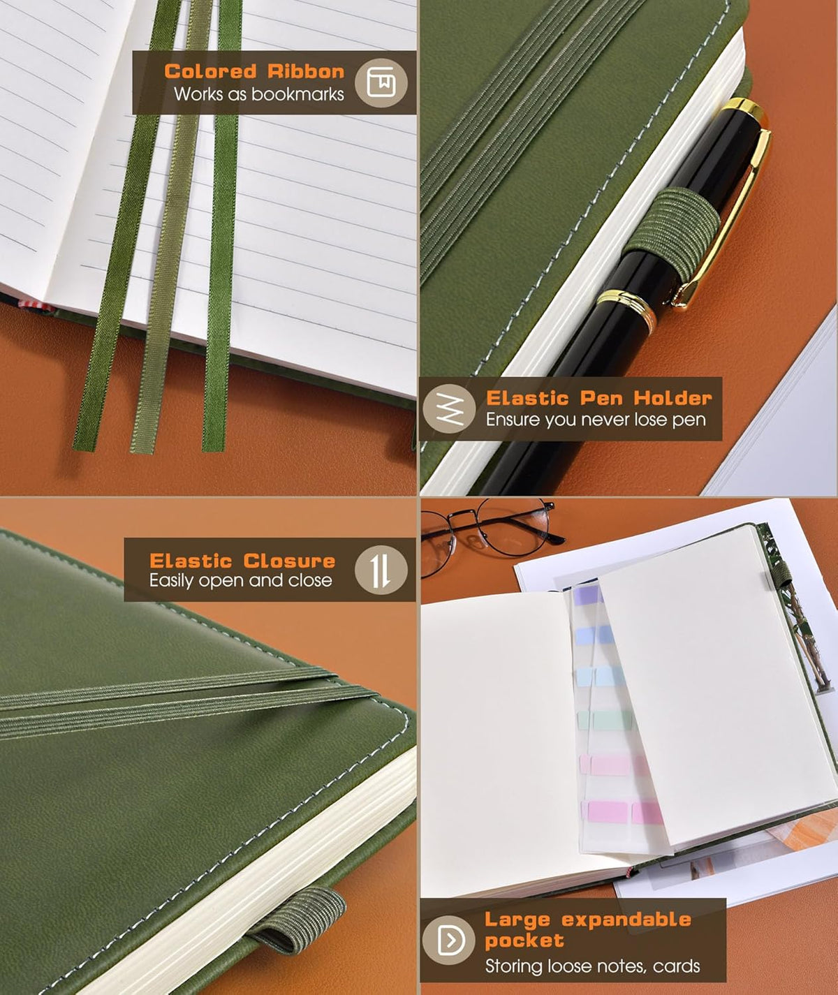 Lined Journal Notebook for Women Men, 256 Numbered Pages Hardcover Leather Journals for Writing, A5