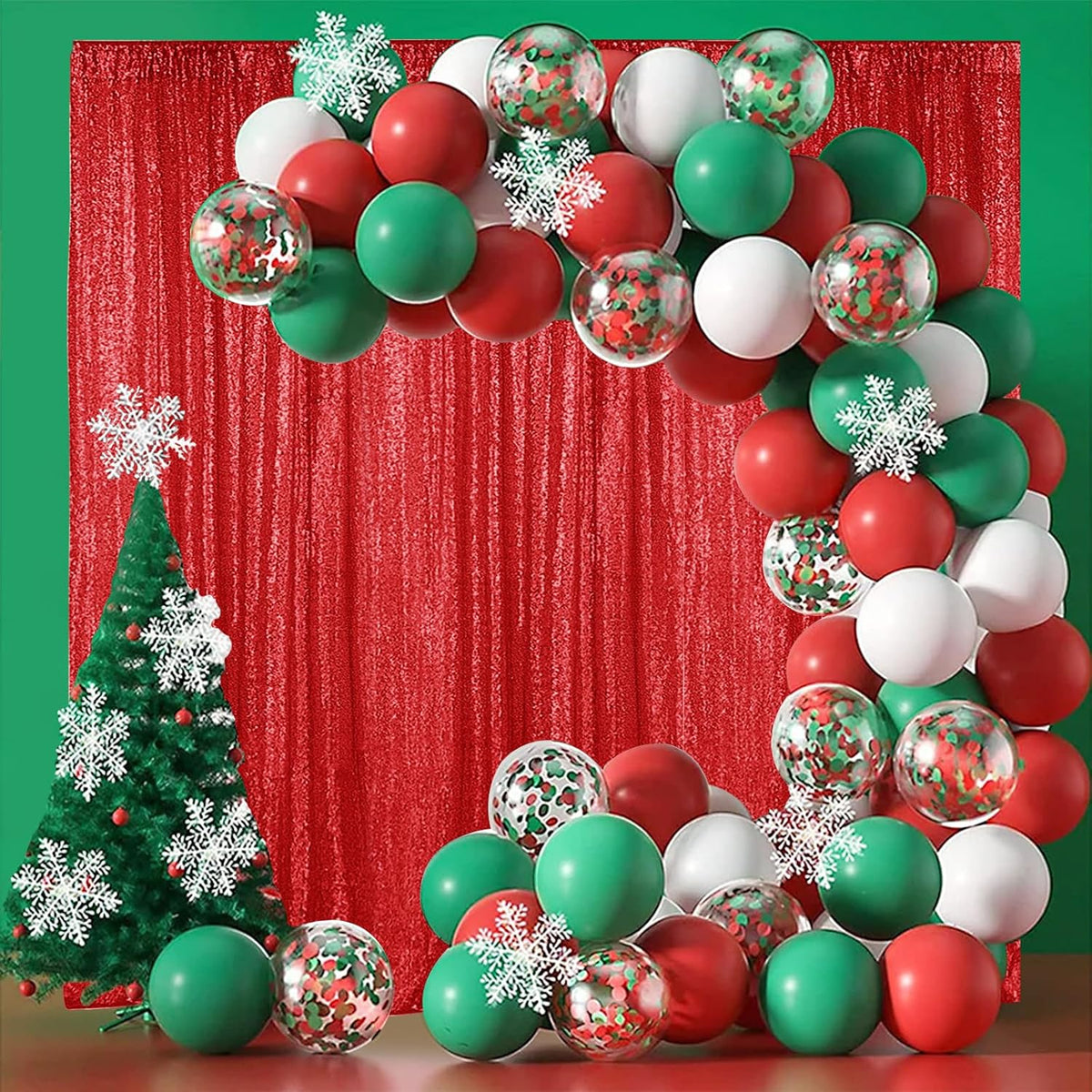 Hahuho Red Sequin Backdrop Curtain, 4PCS 2FTx8FT Glitter Backdrop Curtain for Parties, Christmas