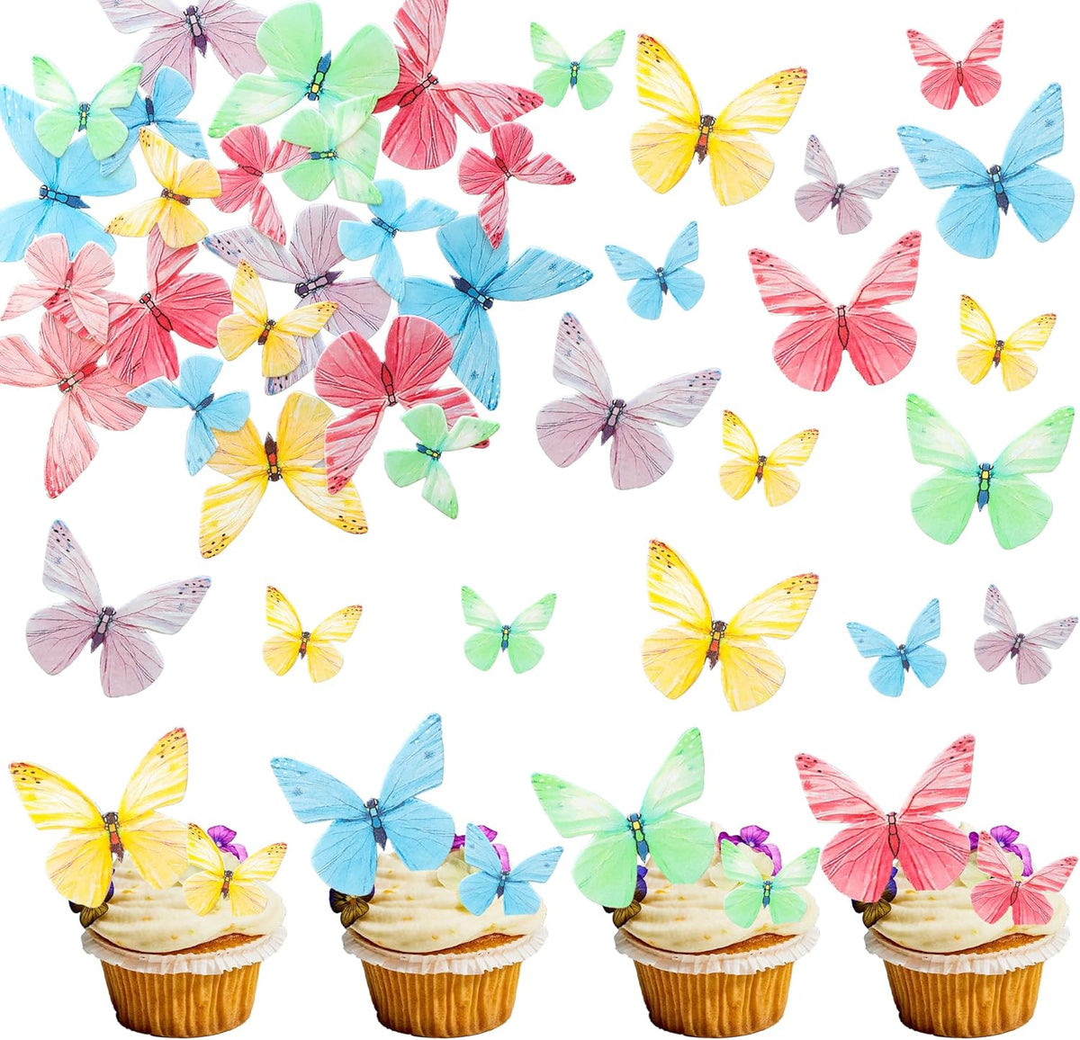 Ephlyn 72Pcs Edible Butterfly Cupcake Toppers Mixed Color Cake Picks Cute Butterfly Cake