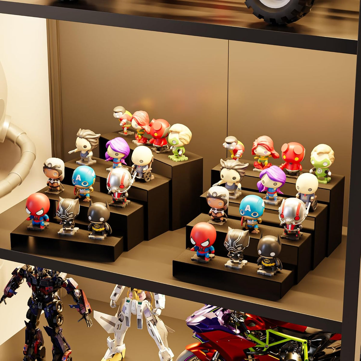 Black Matte Metal Display Stand,8 Pcs 2 Set Display Risers, Metal Rectangular Display Shelf for