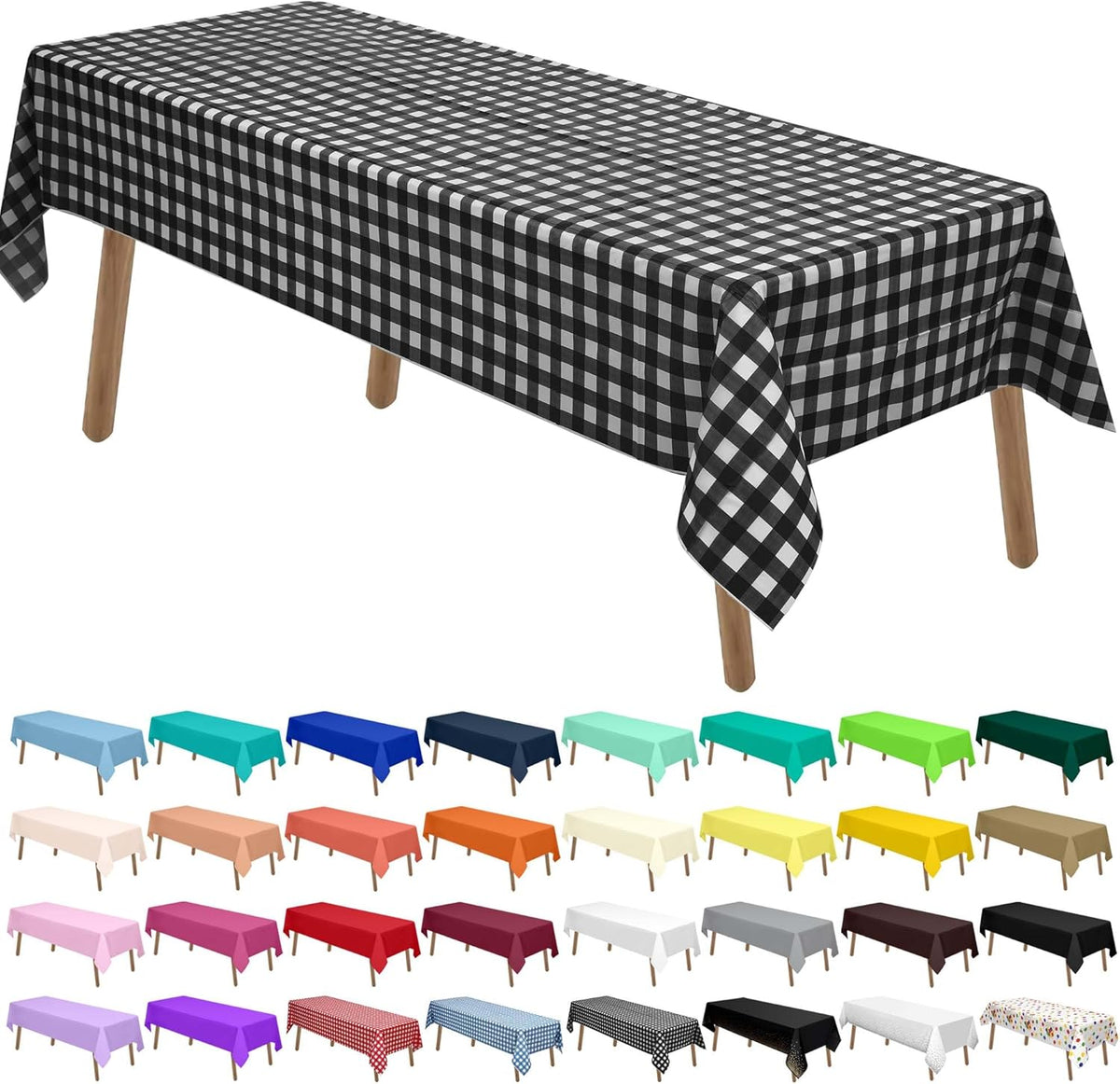 Black & White Gingham Checkered Plastic Tablecloths 2 Pack Disposable Table Covers 54 x 108 Inch