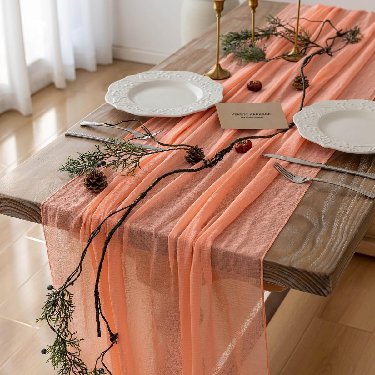 6Pcs Fresh Salmon Cheesecloth Table Runner Gauze 120 Inch 10 FT Boho Cheese Cloth Table Runner for