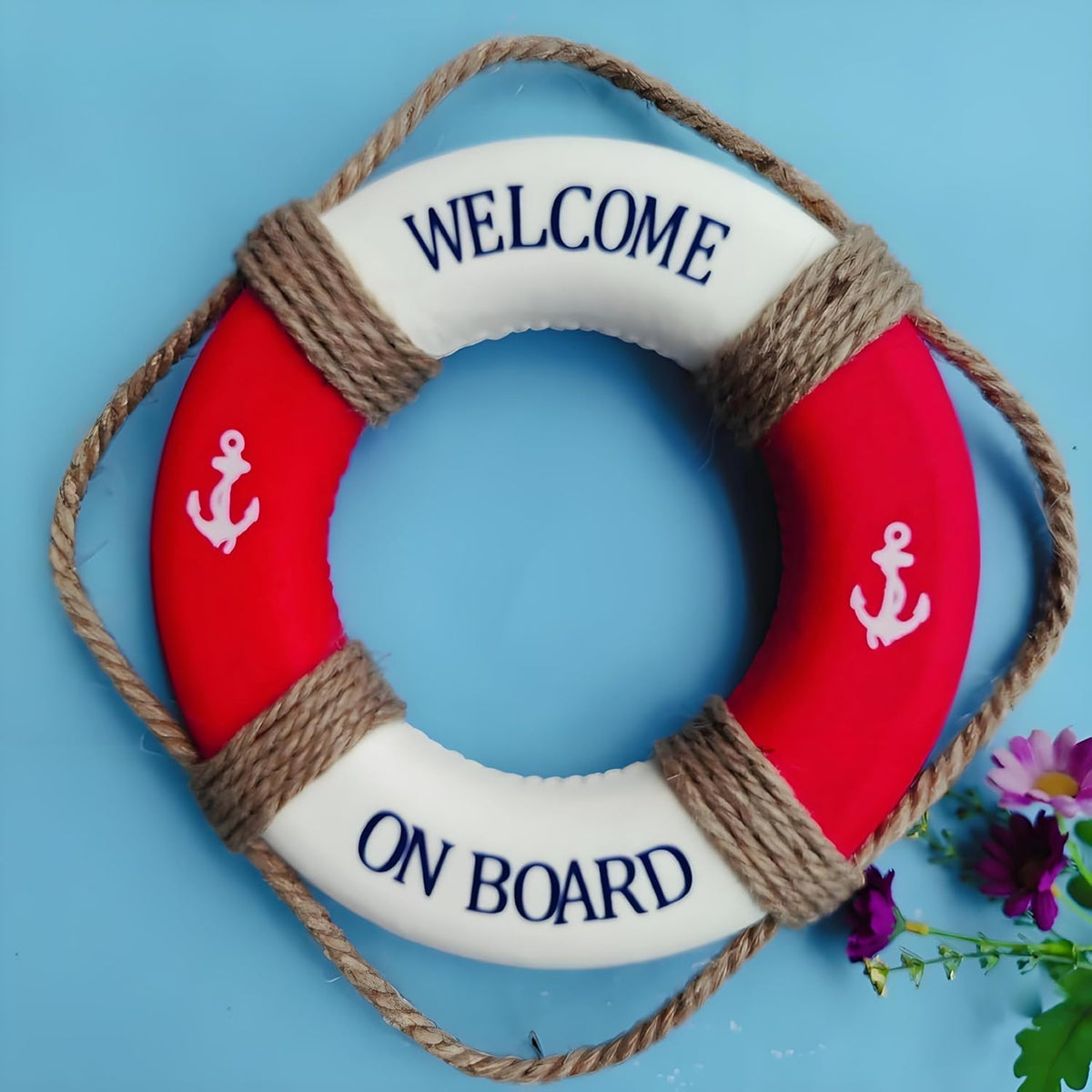 MorroMorn Lifebuoy Wall Hanging Decor - Welcome Aboard Mediterranean Style Home Decoration Hemp