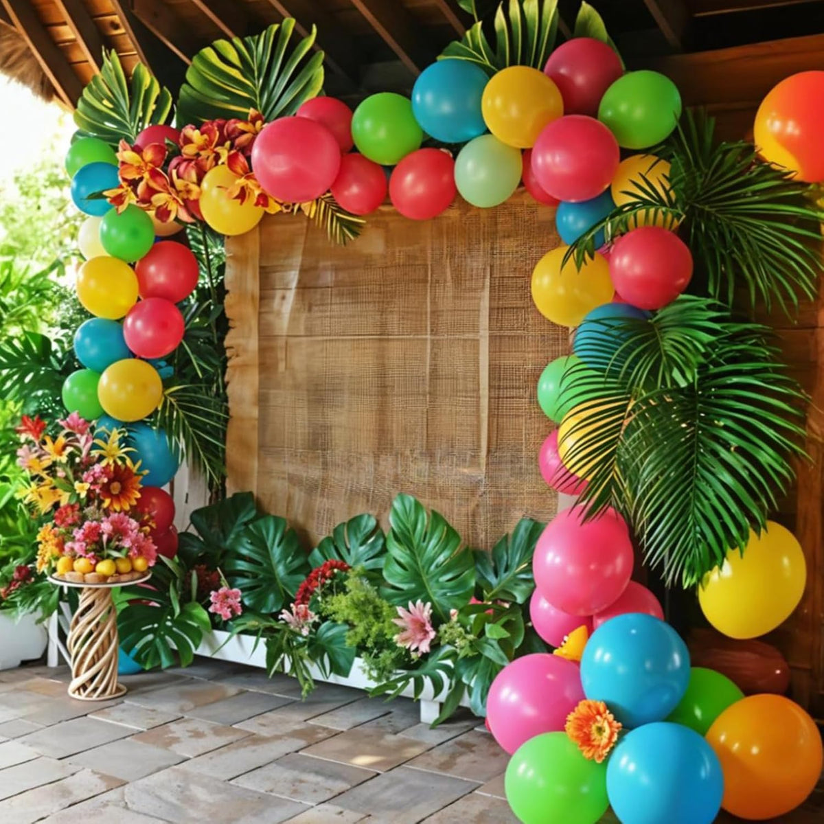 Rainbow Balloons, 60pcs Colorful Balloons, Matte Hot Pink Teal Blue Green Orange Yellow Gold