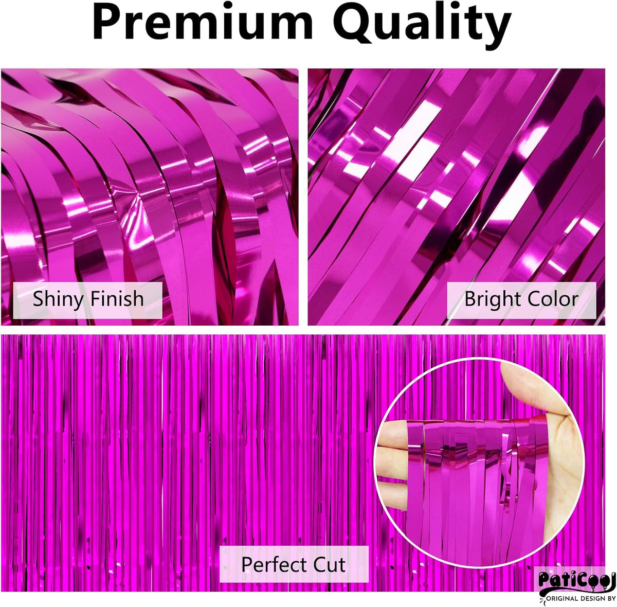 Hot Pink Streamers Party Decorations - Thicken 4 Pack 3.2x8.2 FT - Hot Pink Tinsel Foil Fringe