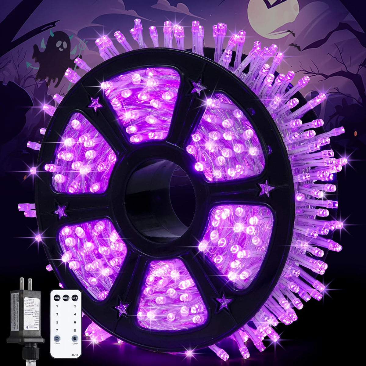 JMEXSUSS 600 LED Purple Halloween Lights Outdoor, 8 Modes Purple String Lights Indoor, 168ft LED