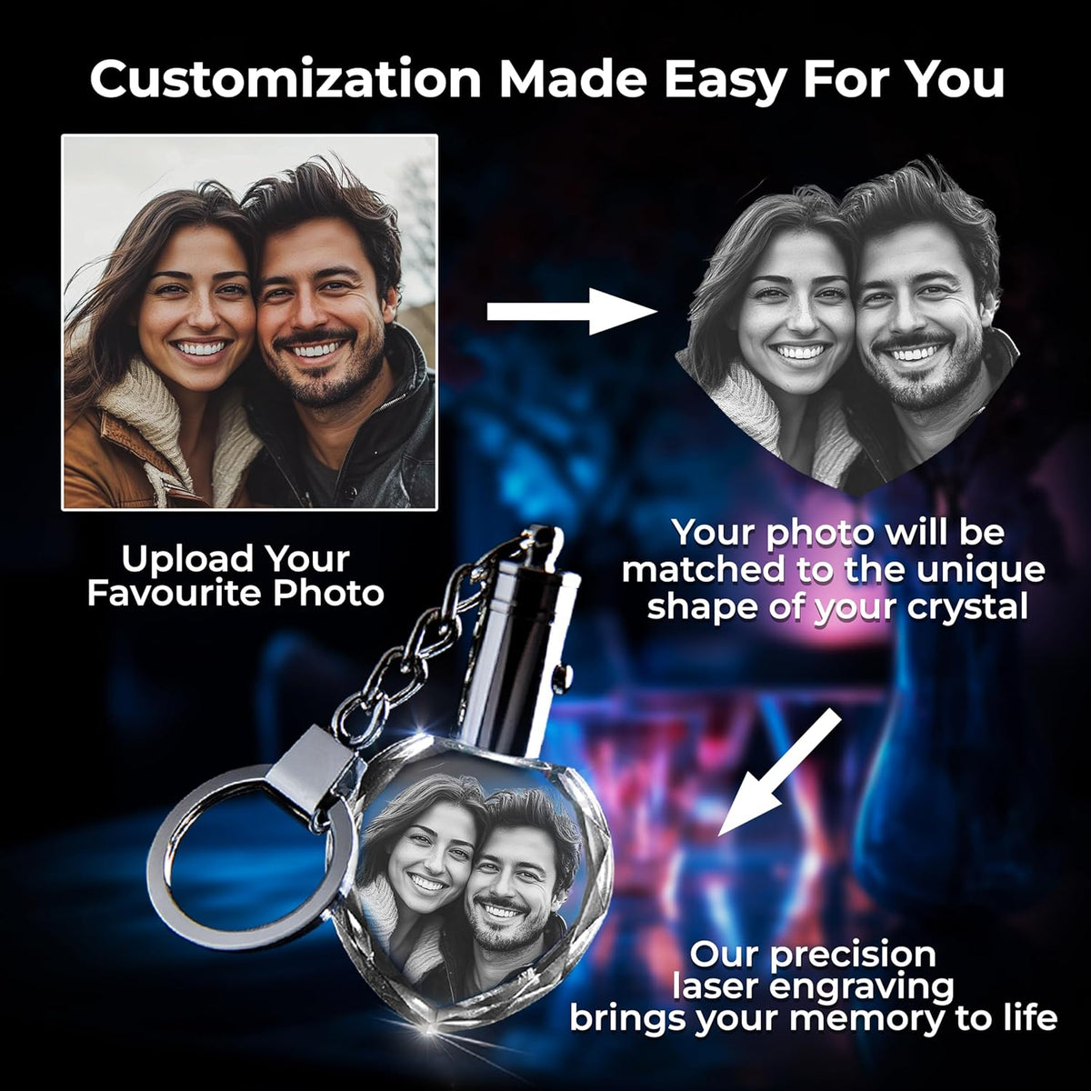 3D innovation Personalized Crystal Keychain Photo with LED Light Custom Laser Etched Key Chain