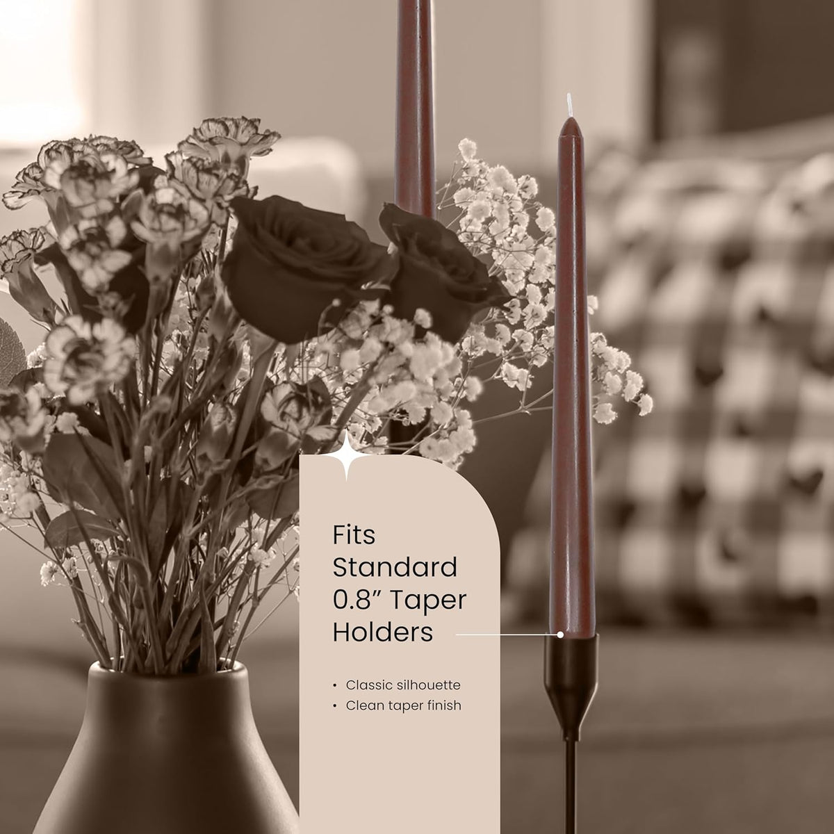 Leor & Lair Brown Taper Candles - 4 Pack 10" Brown Candlesticks - Unscented Long Burning Candle