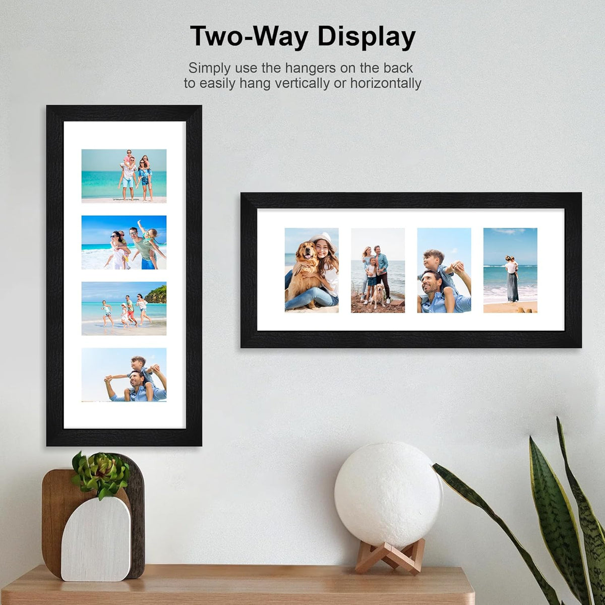 8x20 Picture Frame Set of 2, Rustic Black Wood Frame with Tempered Glass Collage Frame, Display
