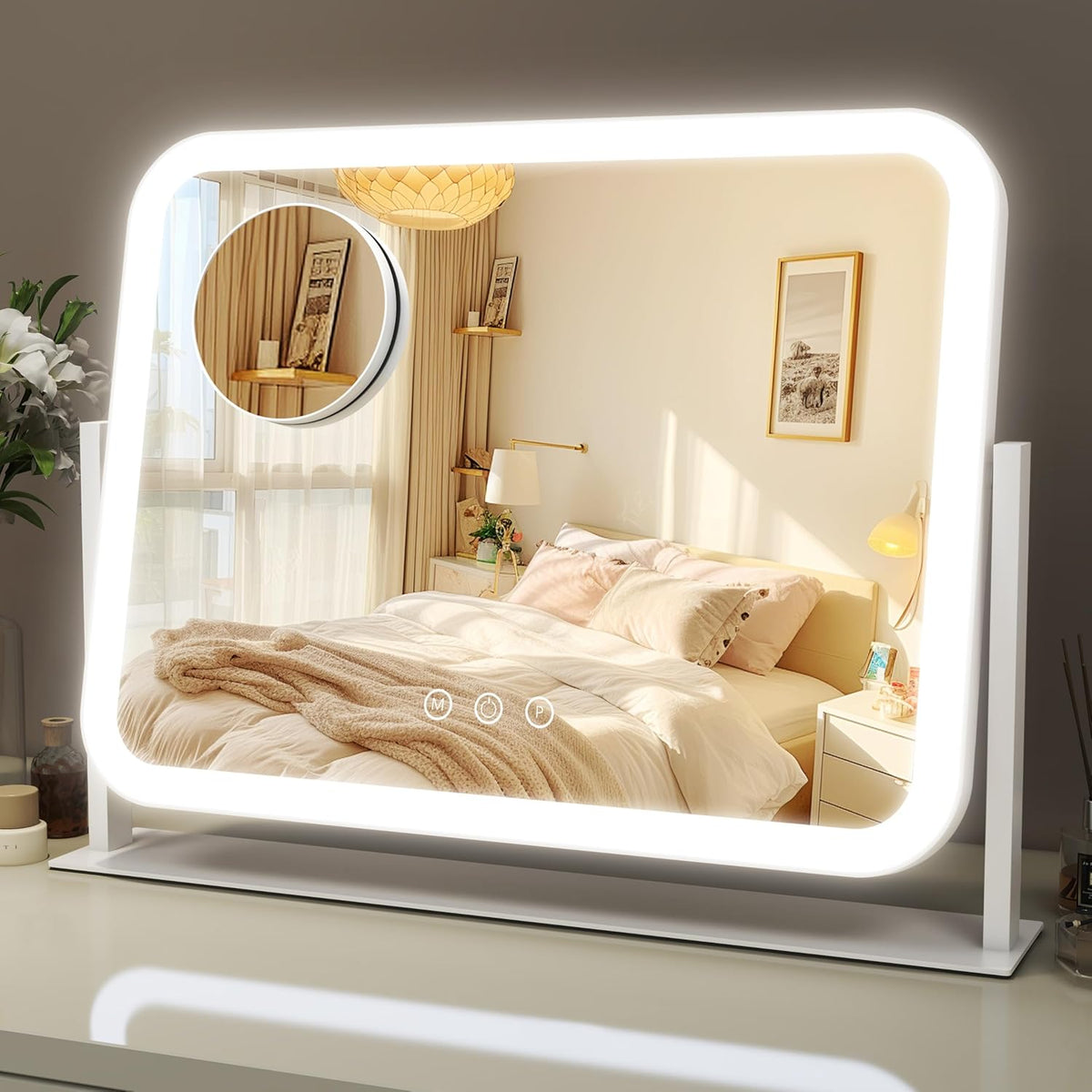 Lighted Makeup Mirror, 17"x13" Vanity Mirror with Lights and 10X Magnification, 3 Color Lighting