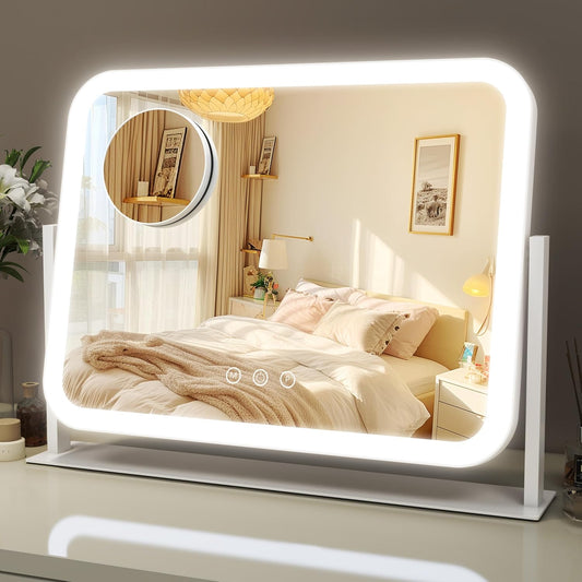Lighted Makeup Mirror, 17"x13" Vanity Mirror with Lights and 10X Magnification, 3 Color Lighting