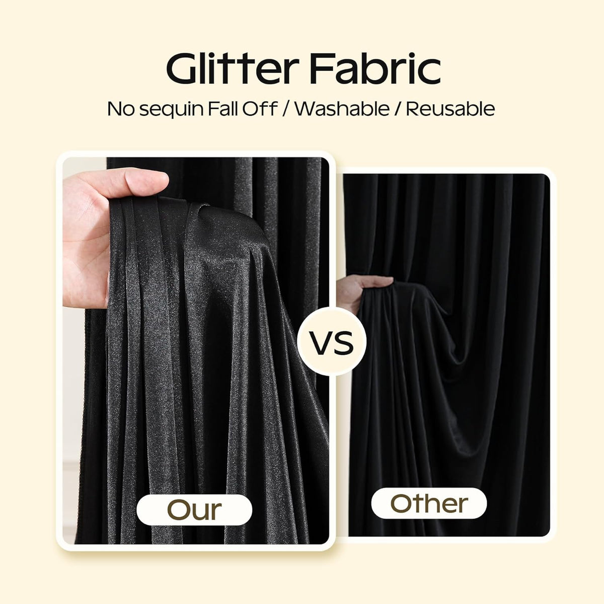 Black Glitter Backdrop Curtain for Parties Wedding,10Ft x 10Ft Satin Shimmer Photo