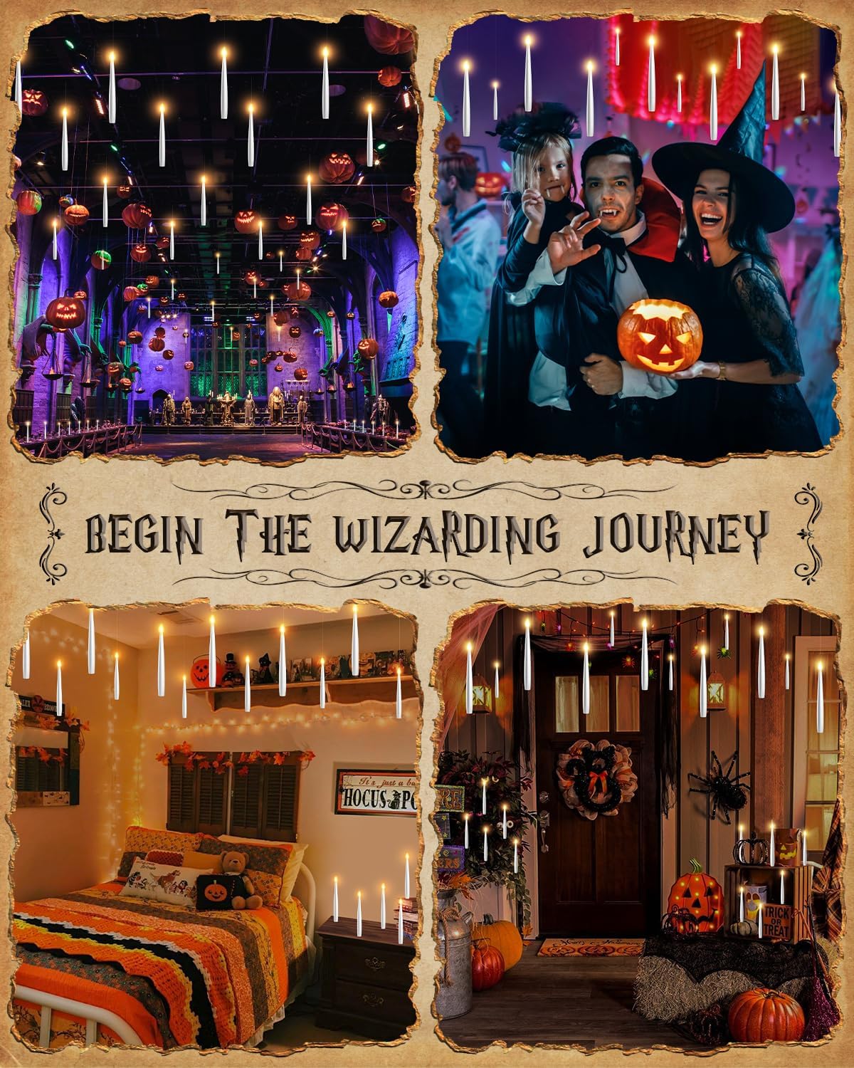 Floating Candles with Wand - 12 Pack Halloween Decorations Magic Flameless Candles Flickering Warm