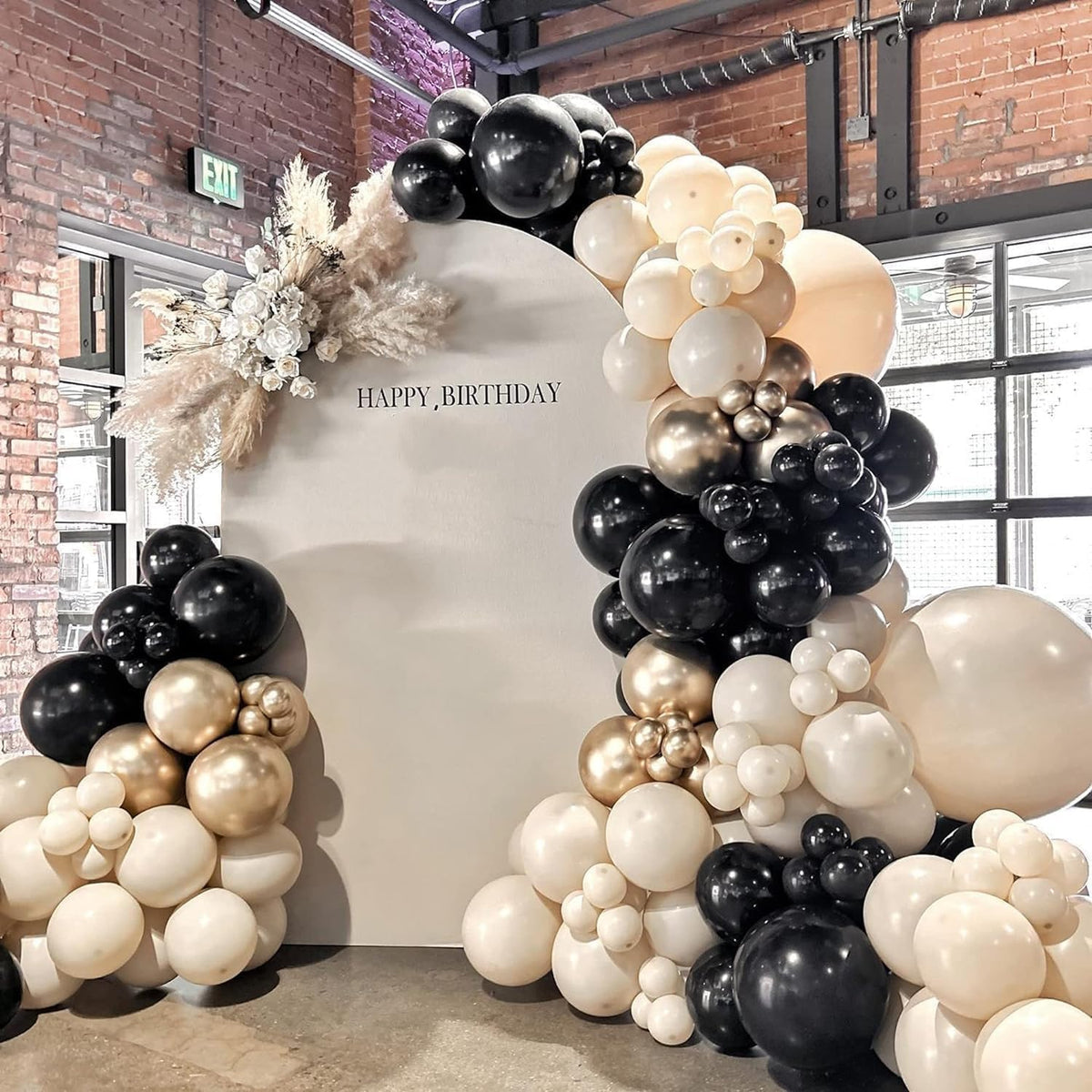 Black Gold Beige Balloons, 60PCS Black Gold White Sand Balloons Party Balloon with Metallic Gold