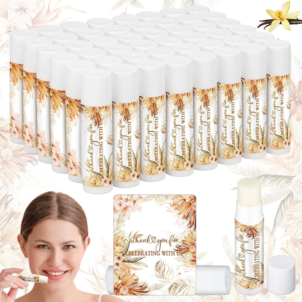 50 Pcs Wedding Bridal Shower Gifts Party Favors Bulk Floral Lip Balm Baby Shower Thank You