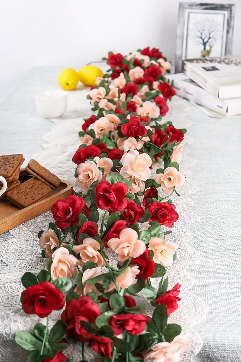 Miracliy 5 Pack 47 FT Fake Rose Vine Flowers Plants Artificial Flower Hanging Rose Ivy Home Hotel