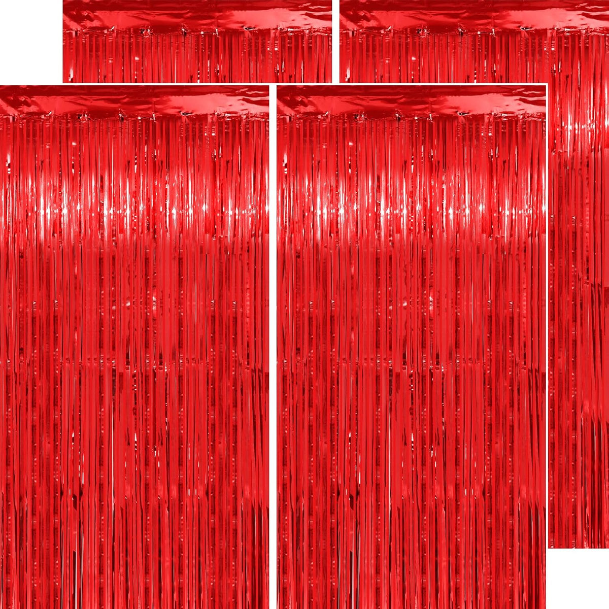 Red Streamers Party Decorations - Thicken 4 Pack 3.2 x 8.2 FT - Tinsel Foil Fringe Curtains Party