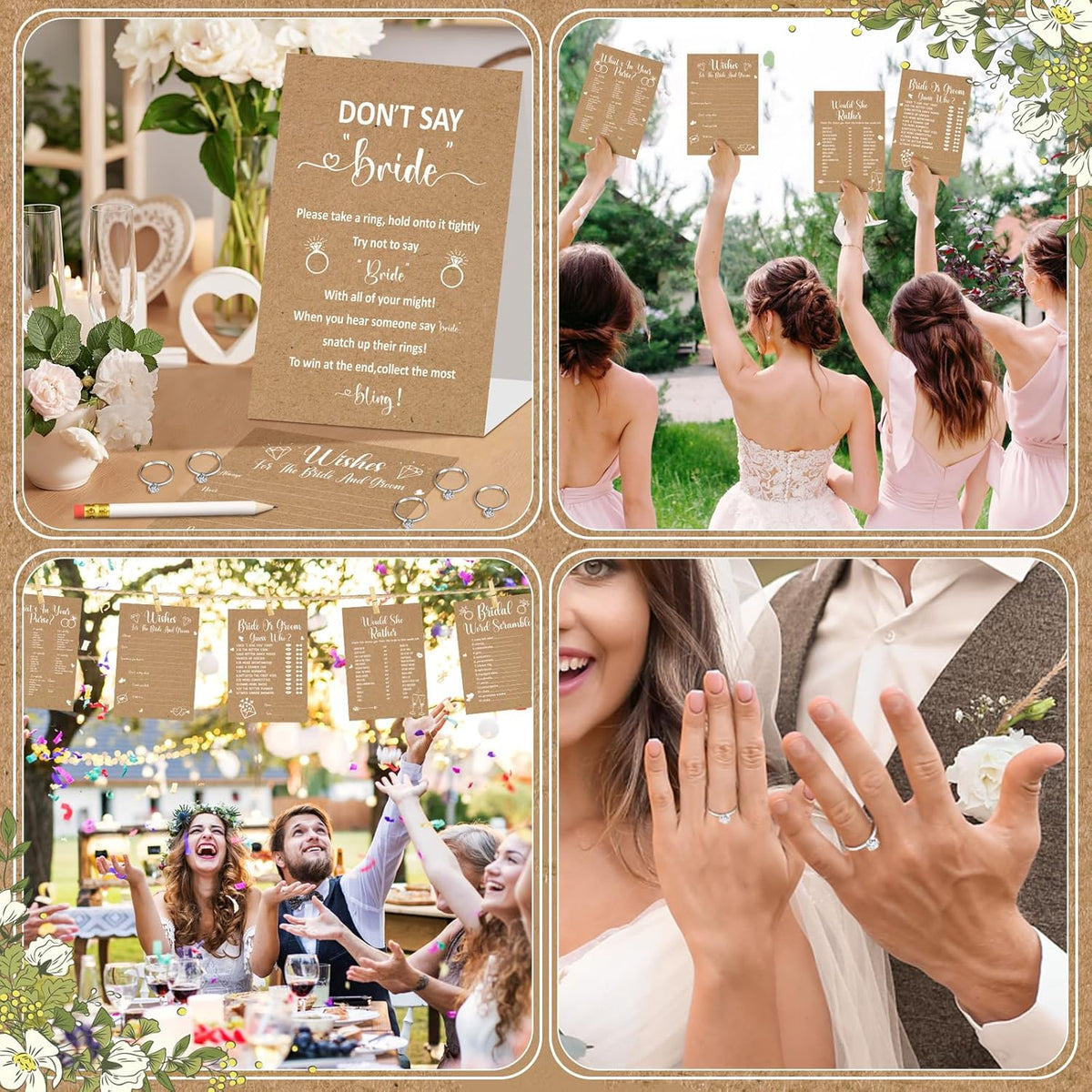 Estune 331 Pcs Bridal Shower Games Supplies, 5 Sets 250 Pcs Wedding Cards 1 Put a Ring on It Bridal