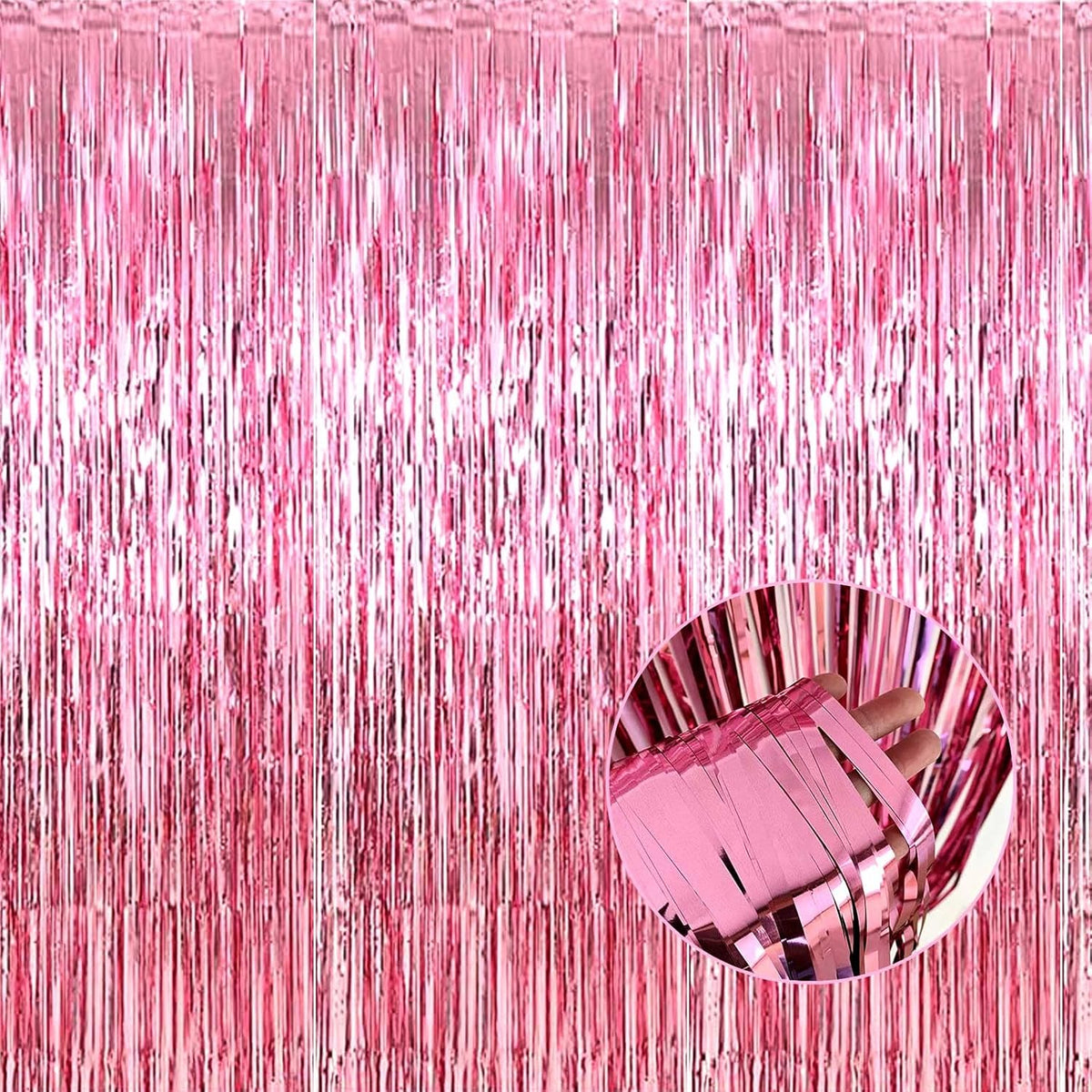 4 Pack Pink Foil Fringe Curtain Backdrop, 3.28Ft x 8.2Ft Metallic Tinsel Foil Fringe Streamer