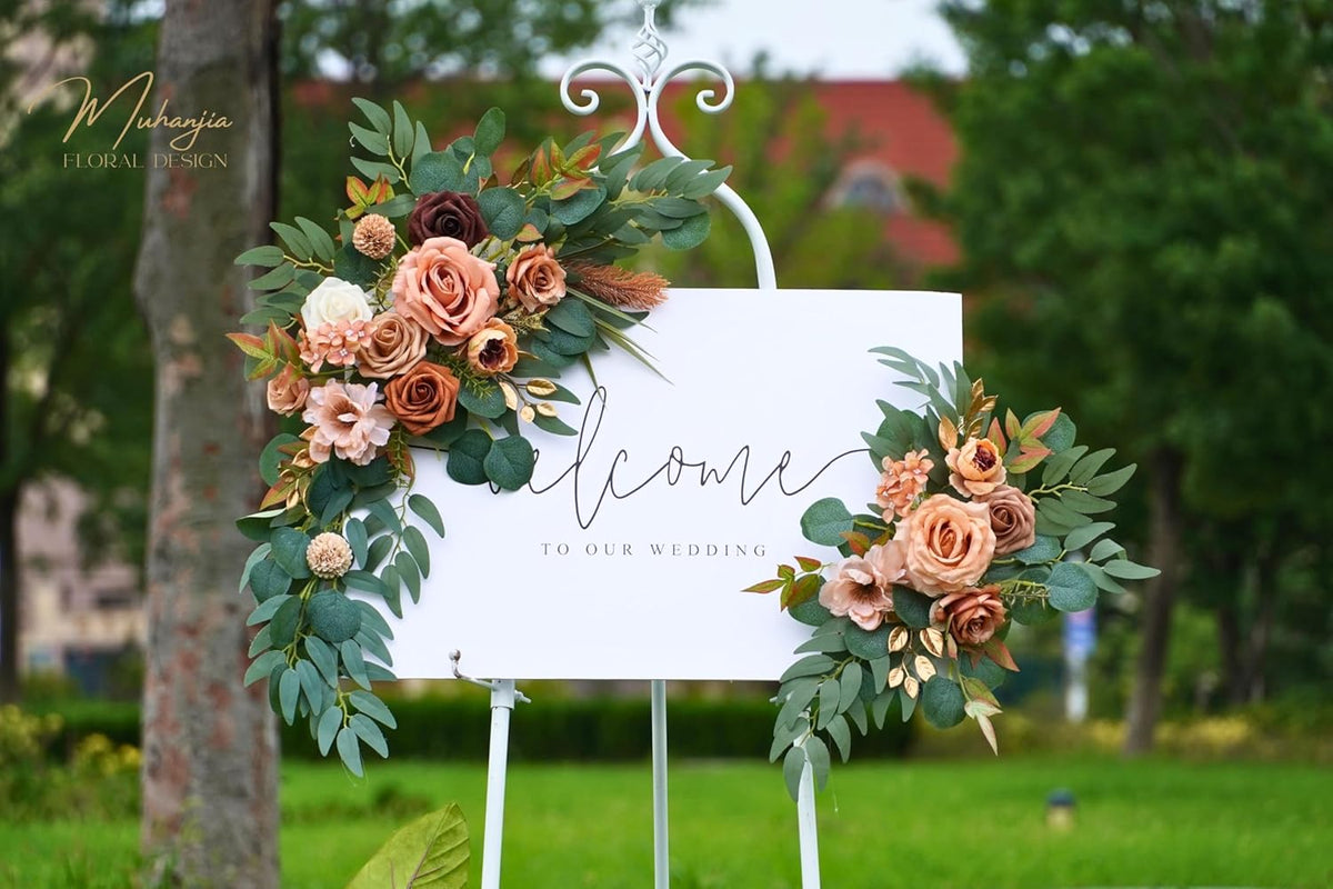 Wedding Sign Faux Flower Swag (Pack of 2) for Ceremony Party Reception Entrance Floral Decor Wall