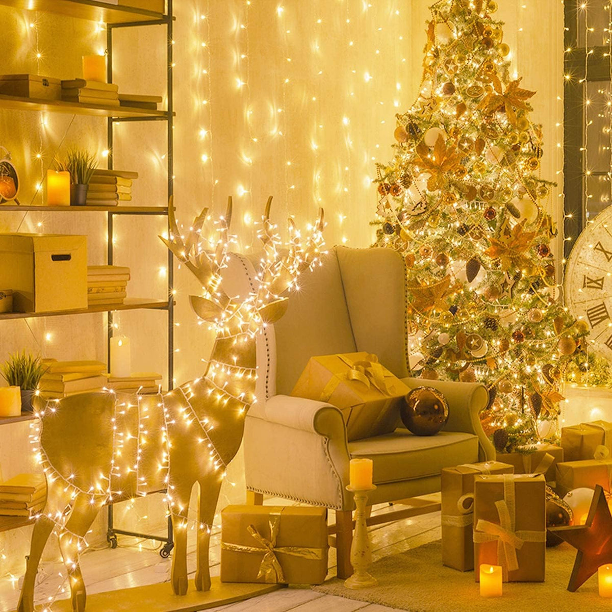 JMEXSUSS Connectable Warm White Christmas Lights Indoor Outdoor, 91.5ft 250 LED Christmas String
