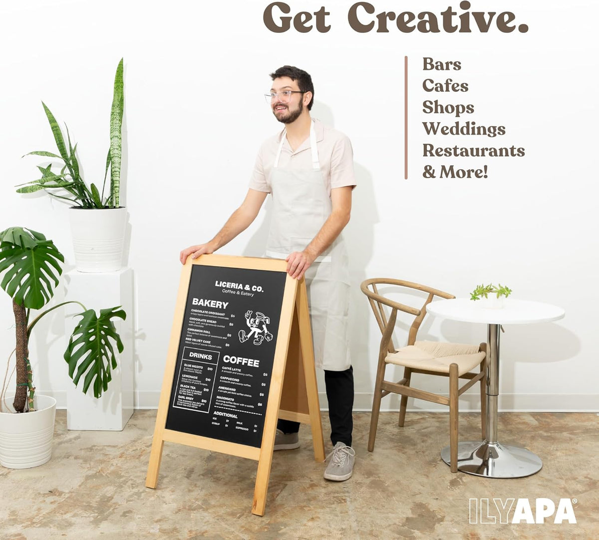 Ilyapa Wooden A-Frame Sign with Eraser & Chalk - 40 x 20 Inches Magnetic Sidewalk Chalkboard – DIY