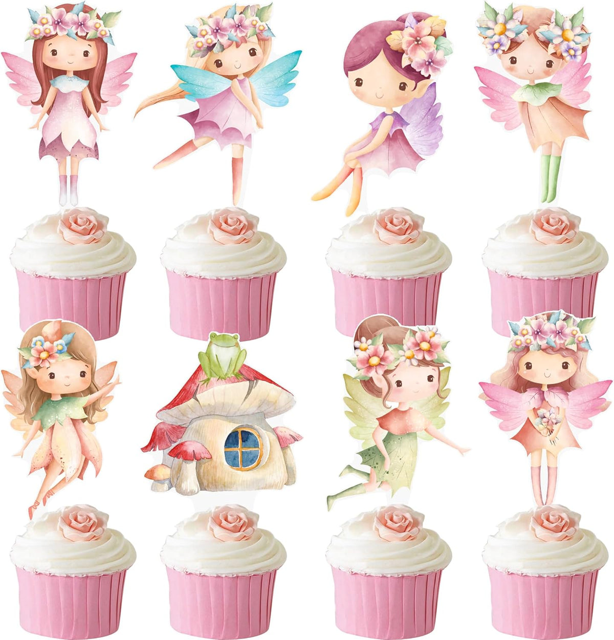 umoni Fairy Cupcake Toppers 48Pcs Fairy First Birthday Party Decorations Fairy Garden Party Cupcake