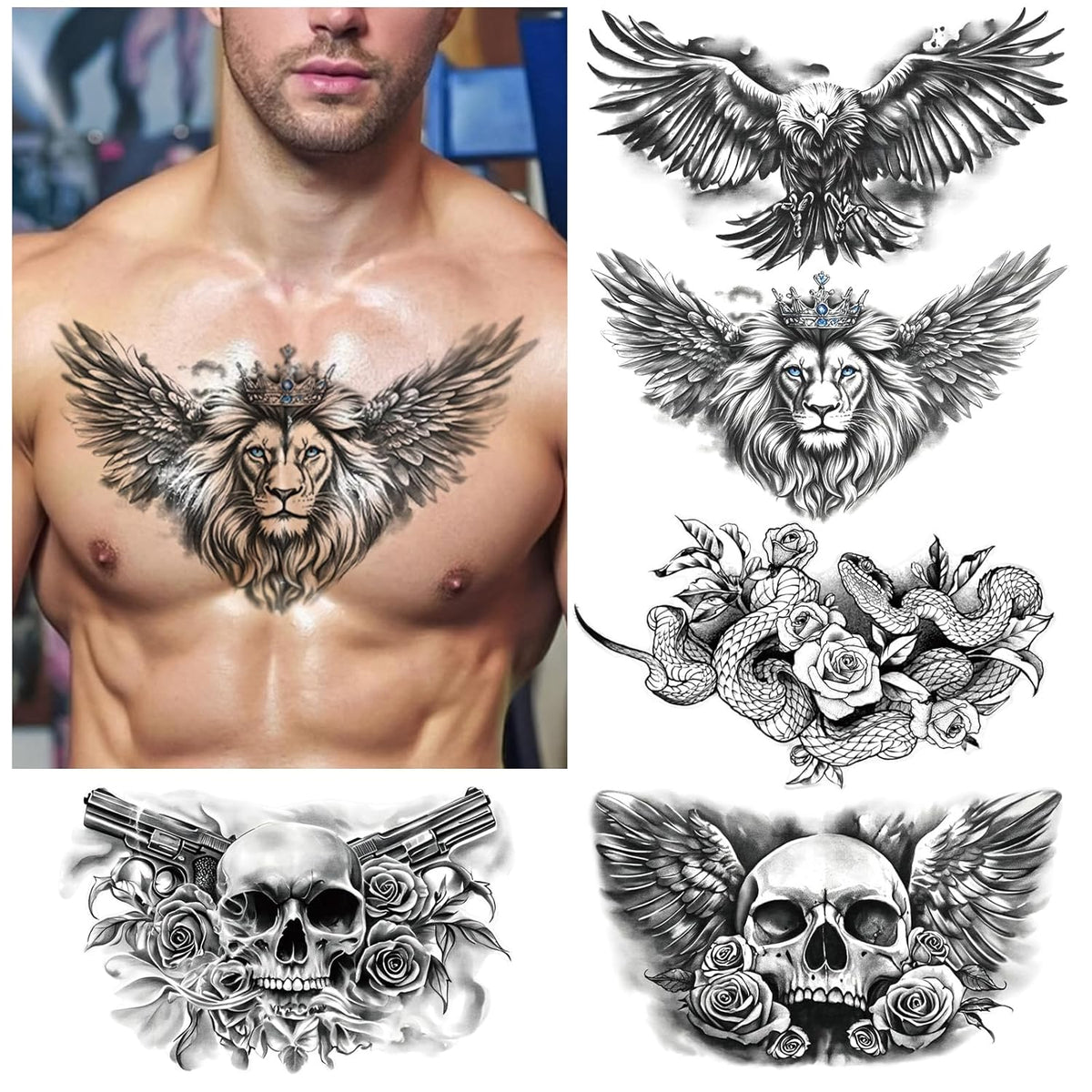 Yazhiji 13 Sheet Large Chest Underboob Temporary Tattoos for Adult, 8 Sheets Sexy Rose Flower Belly