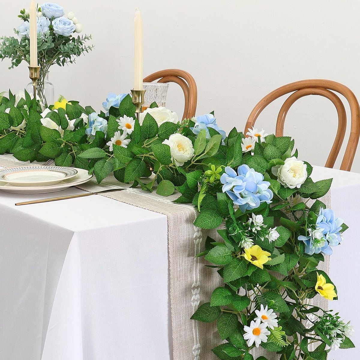 Dremisland 2PCS Artificial Rose Vine Fake Flower Garland 6FT Faux Silk Rose Hanging Vine Floral