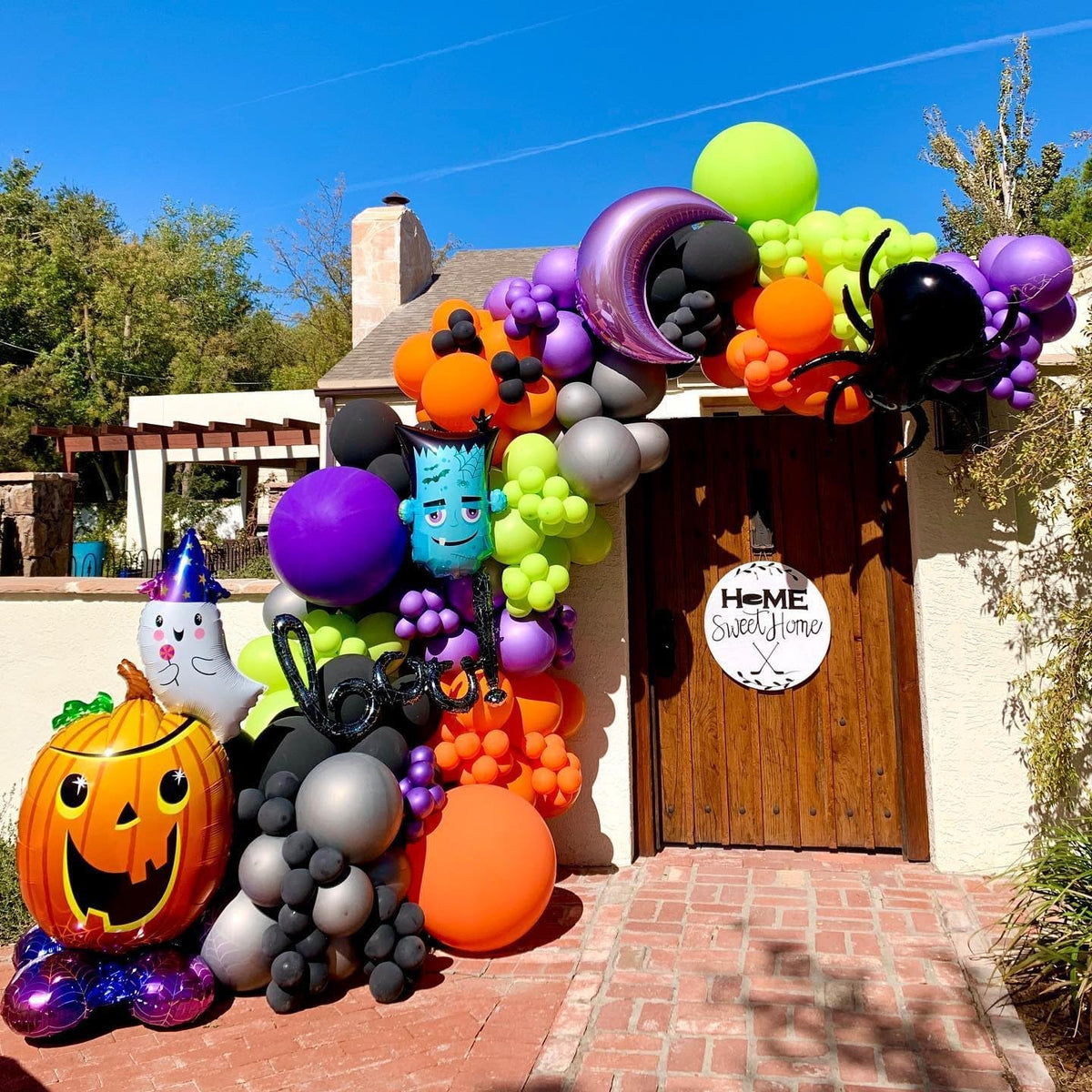 Halloween Balloon Arch Garland Kit, 124pcs Black Purple Orange Green Latex Balloons Arch for