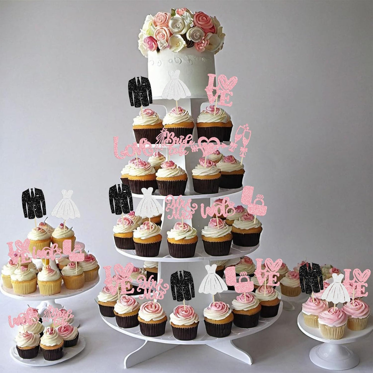 Ephlyn 30Pcs Bride to be Cupcake Toppers Glitter Wedding Cake Topper Decorations I Do Love Heart