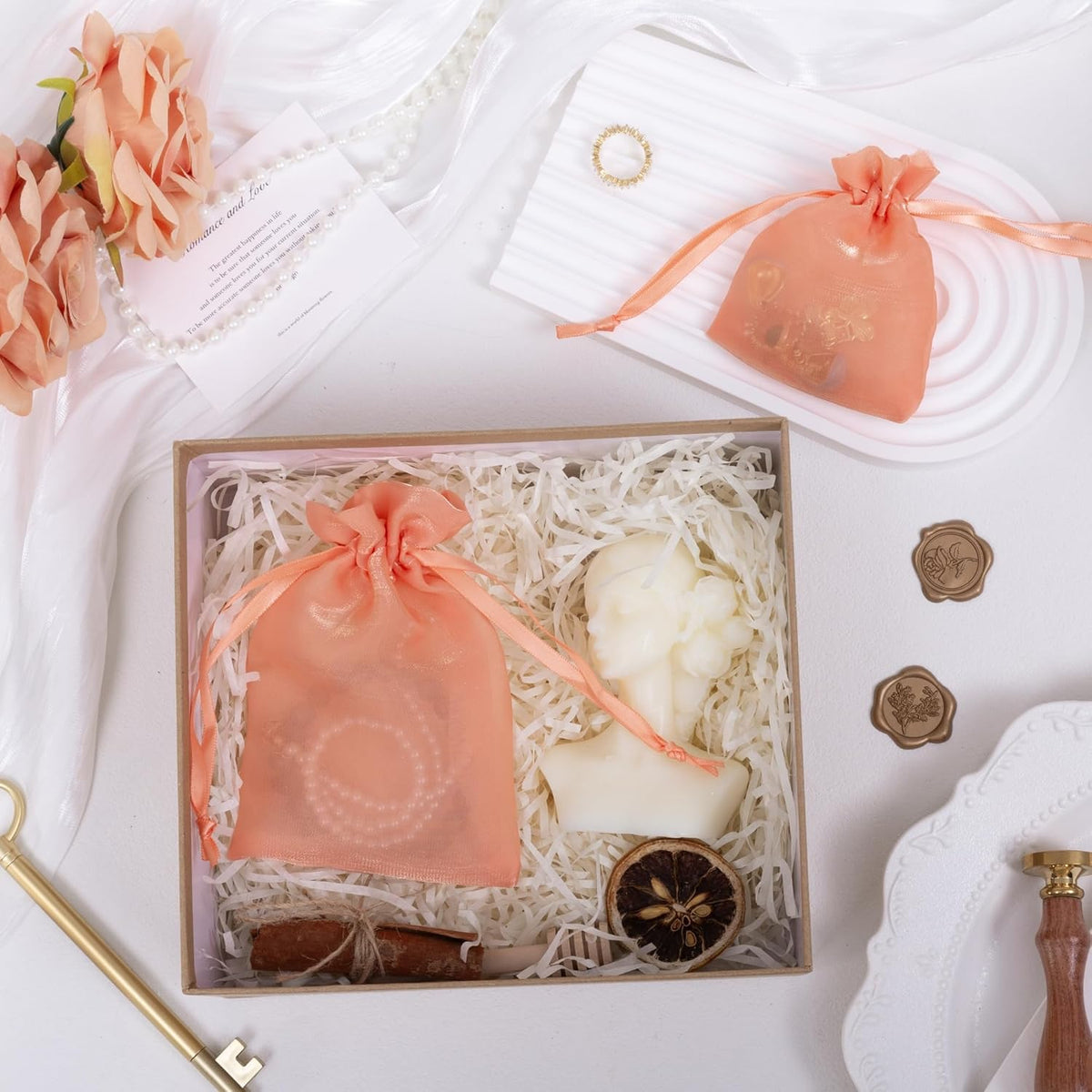 20 Pcs Orange Small Organza Bags 3X4 inch for Wedding Favors with Drawstring, Mini Mesh Gift Bags