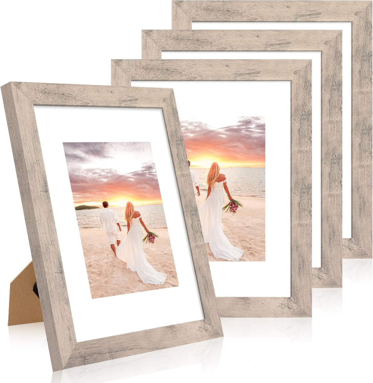 9x12 Picture Frame Set of 4 with Tempered Glass, Smoke Gray Frame Display 6x8 Pictures with Mat or
