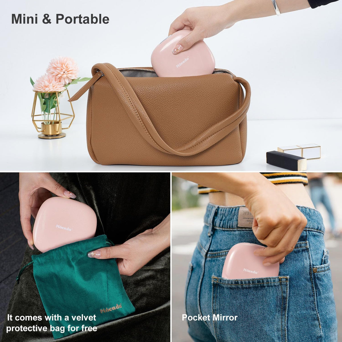Mocado Compact LED Travel Makeup Mirror - 4 Inches 1X/10X Magnification Travel Mirror with Light
