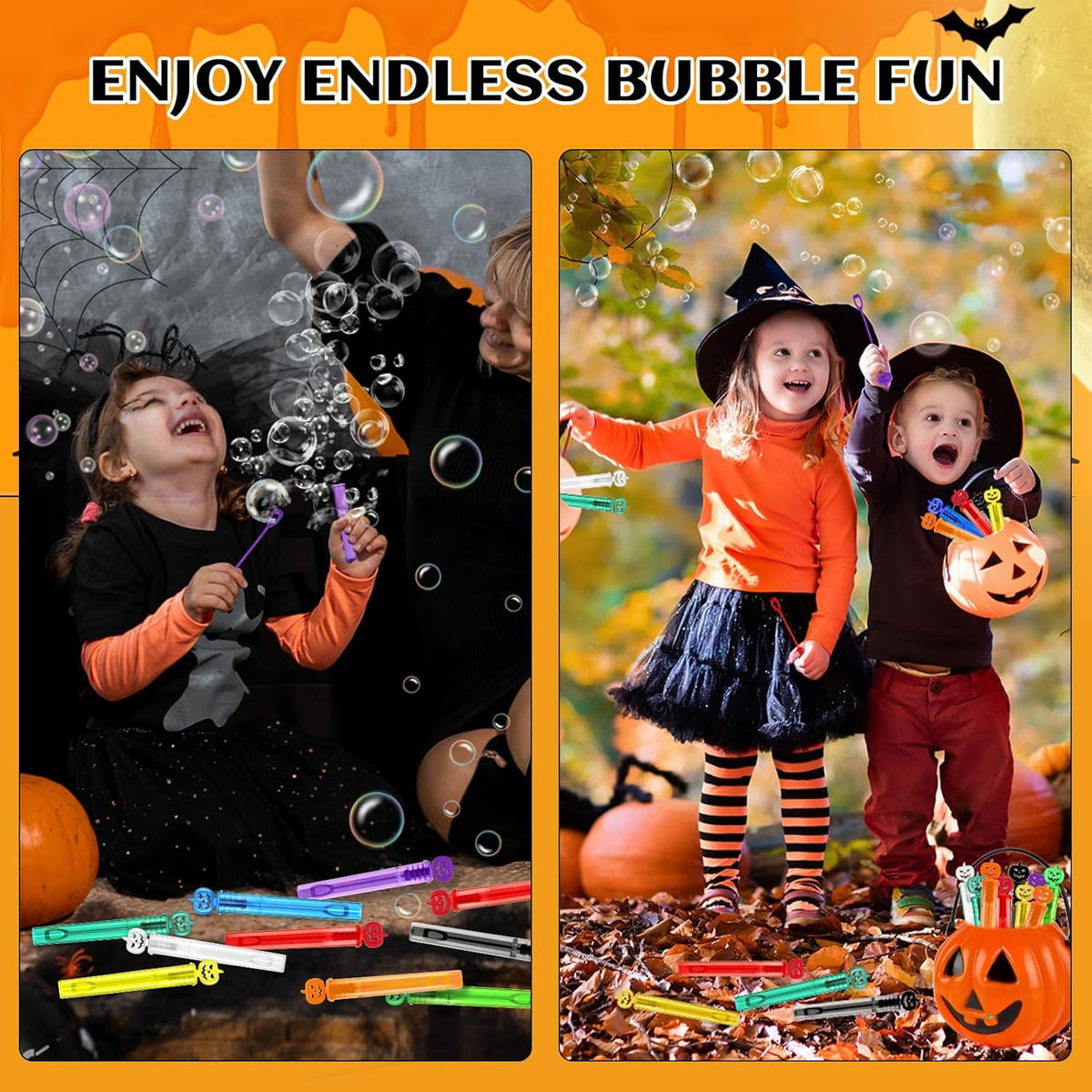 SpringFlower Halloween Party Favor for Kids, Halloween Mini Bubble Wands for Trick Or Treating