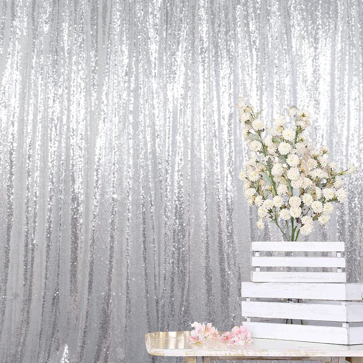 ShinyBeauty Silver Sequin Curtain 2Panels 5FTx10FT Glitter Wedding Backdrop for Photography