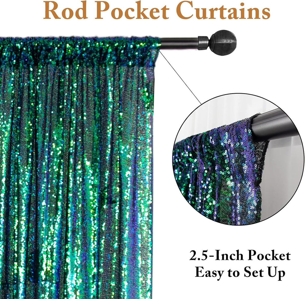 ShinyBeauty Iridescent Green Sequin Backdrop 10FTx10FT Photo Backdrops Green Blue Curtains 10FT
