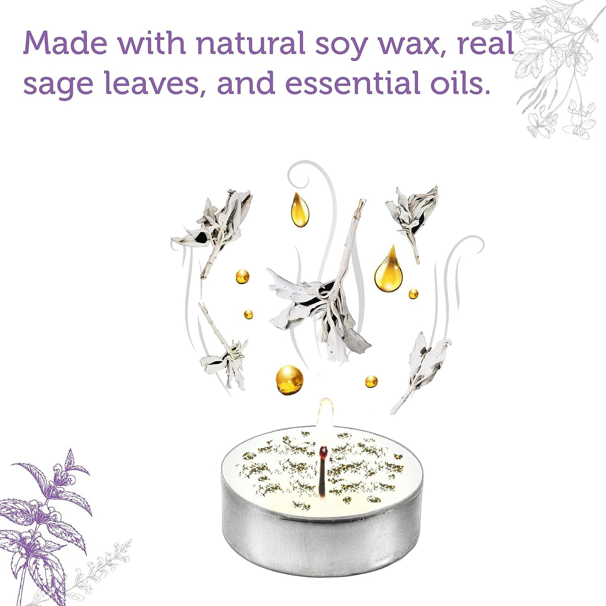 SOUL STICKS 12 Pack Little Smudgies Tealight Candles Smudge Candle for Cleansing House, Meditation