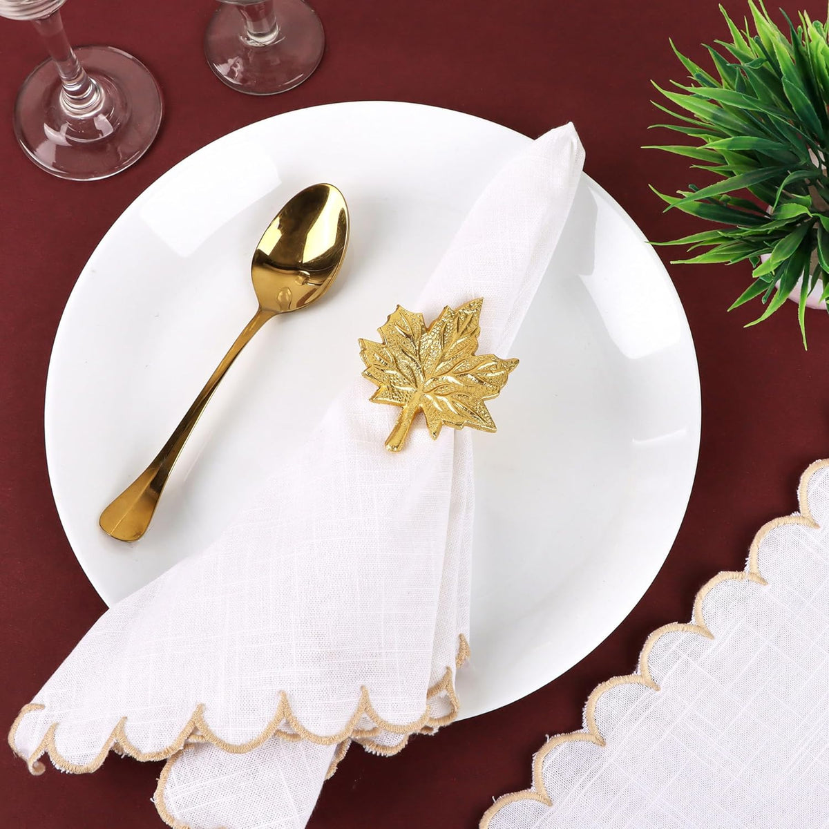 Set of 12 Maple Leaf Napkin Rings - Handcrafted Aluminum Napkin Holders for Cloth & Paper Napkins