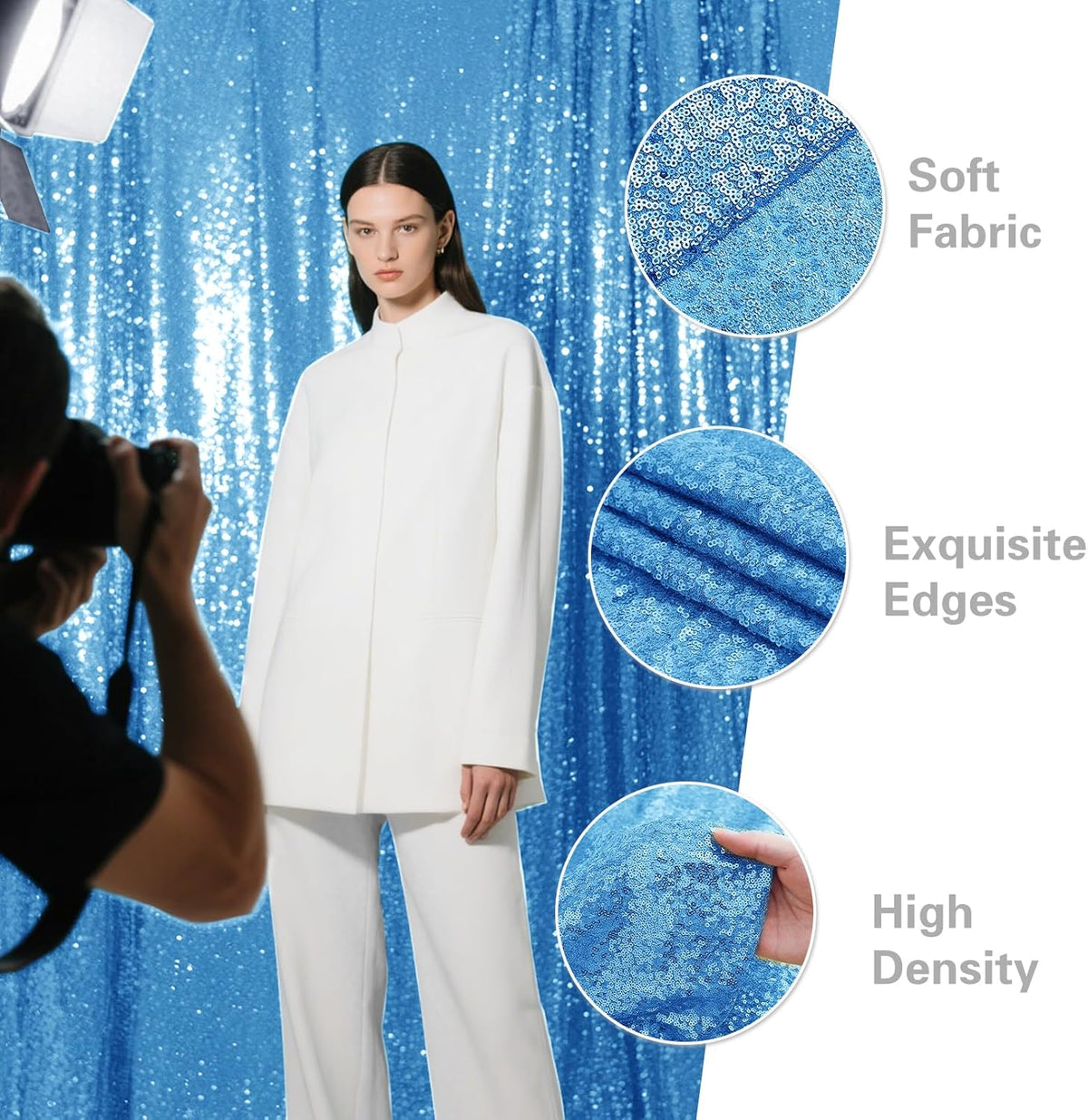 Blue Sequin Backdrop Curtain 2 Pieces 2FTx8FT Glitter Photography Backdrop for Party Wedding