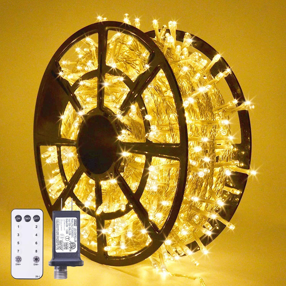 JMEXSUSS 168FT 600 LED Christmas Lights Outdoor Waterproof 8 Modes Warm White Christmas Tree Lights