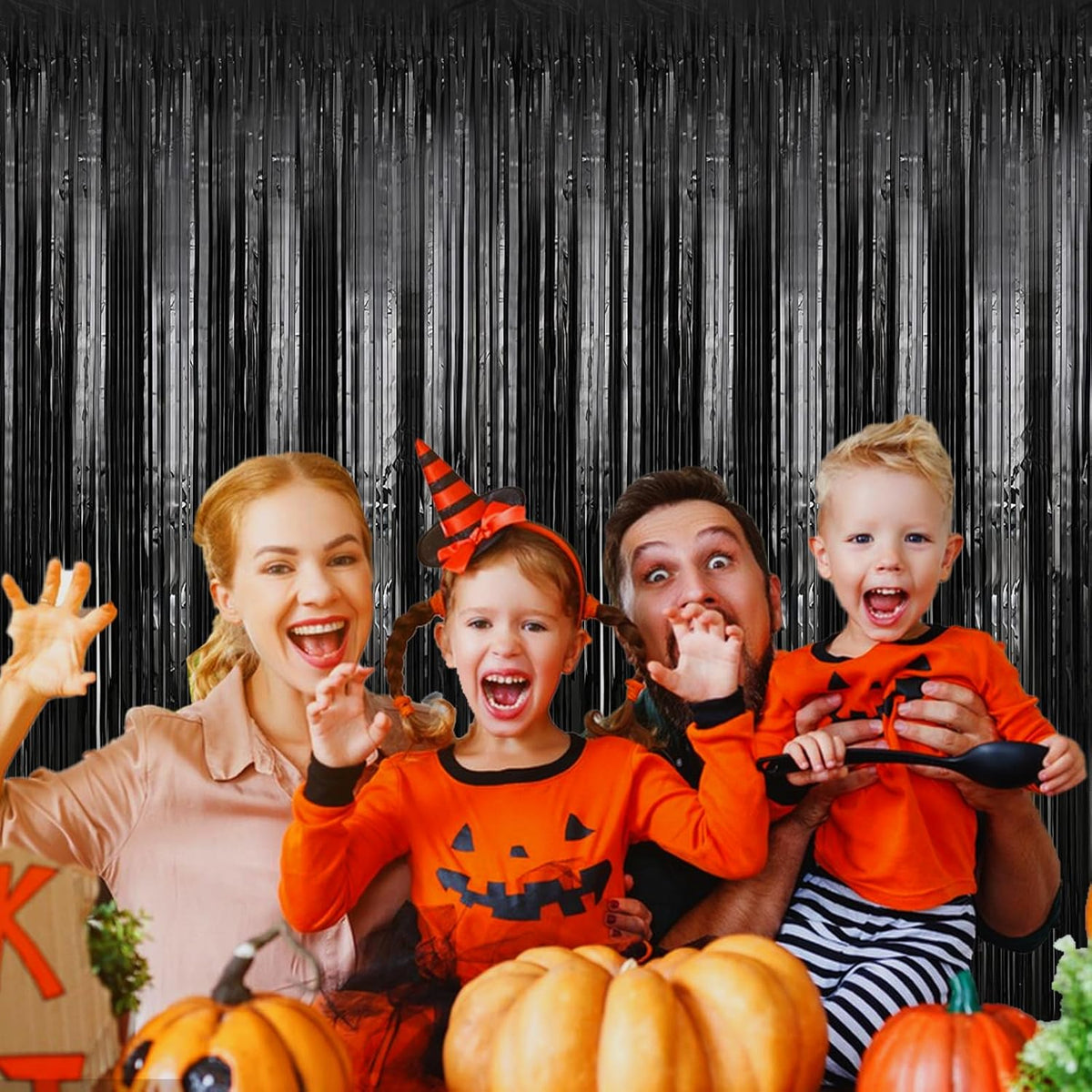 2 Pack 3.28 ft x 6.56 ft Black Tinsel Curtain Party Backdrop Decorations, Metallic Foil Fringe
