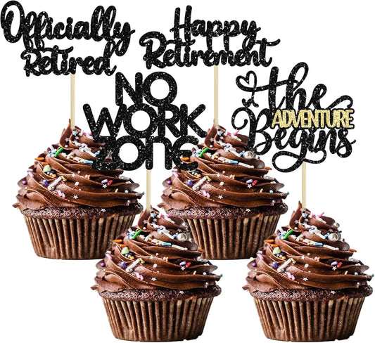 24Pcs Happy Retirement Cupcake Toppers Officially Retired No Work Zone Adventure Begins Cupcake