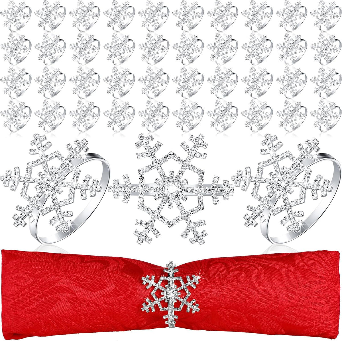 Patelai 100 Pieces Snowflake Napkin Rings Thanksgiving Christmas Napkin Holders Exquisite Household