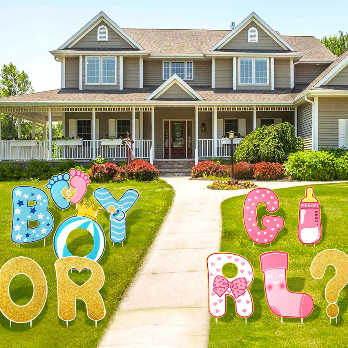 AerWo 11 Pcs Gender Reveal Decorations Baby Shower Yard Signs with Stakes,Baby Gender Reveal Ideas