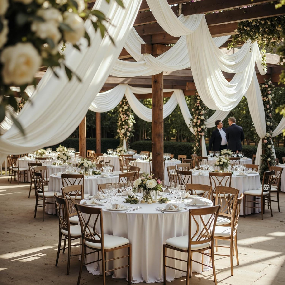 PartyVillage 2 Panels 5ftx30ft Ivory Ceiling Drapes for Wedding Parties – 30 FT Extra Long Thick