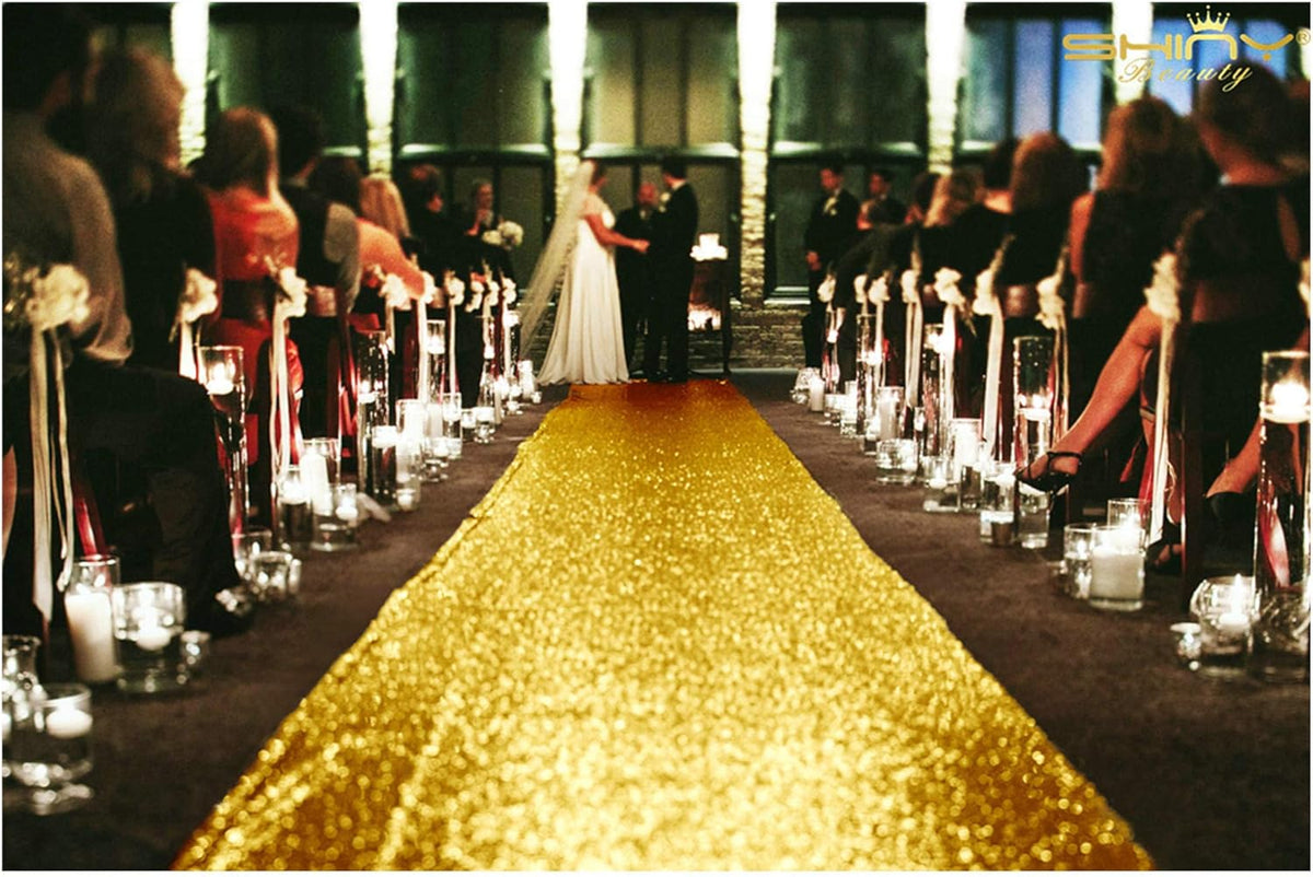 ShinyBeauty Gold Aisle Runners 2FTx15FT Carpet Runner for Party Glitter Runner for Wedding Aisle