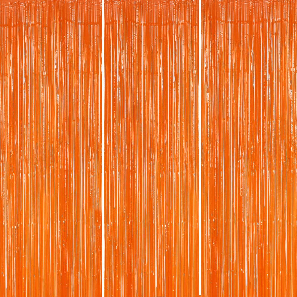 3 Pack Foil Fringe Backdrop - Orange Shiny Tinsel Curtains for Party Decoration/Photo Booth Props