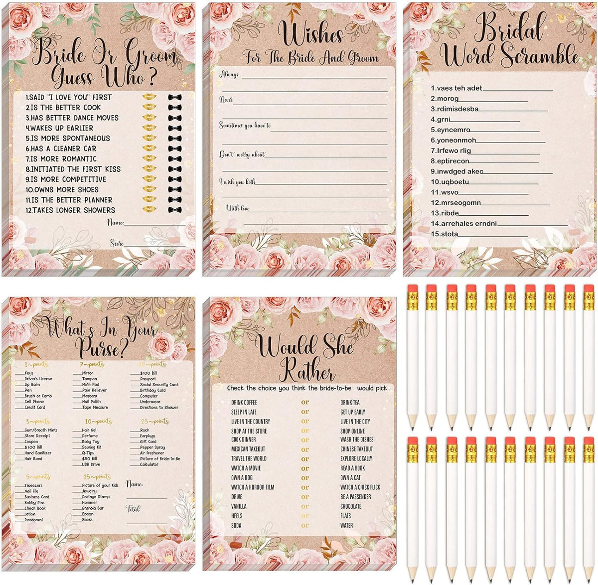 Teling 145 Pieces Bridal Shower Game Bridal Shower Favors Set Wedding Games Cards and Pencils for